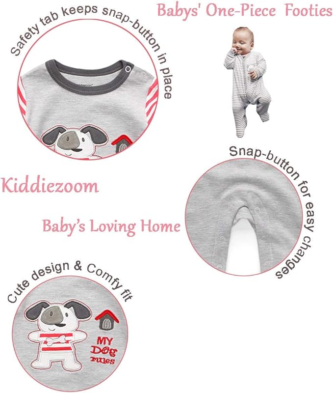 Kiddiezoom Baby and Toddler Boys'Snug Fit Footed One-Piece Romper Jumpsuit Cotton Cotton Footed Outfit-BubblyBeeBaby