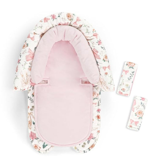 Baby Car Seat Head Support for Newborn, GFU 2 in 1 Infant Car Seat Head Body Support with Strap Pads, Soft Stroller Cushion Pillow Insert for Girls, Fits for Stroller, Swing, Pink Floral-BubblyBeeBaby