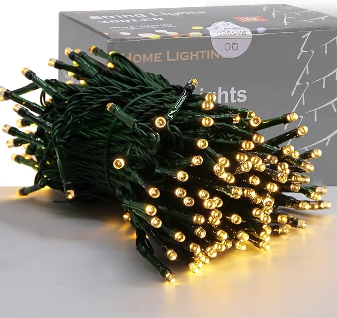 Home Lighting 66ft Christmas Decorative Mini Lights, 200 LED Green Wire Fairy Starry String Lights Plug in, 8 Lighting Modes, for Indoor Outdoor Xmas Tree Wedding Party Decoration (Warm White)-BubblyBeeBaby