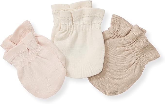 Burt's Bees Baby Baby Girls' Mittens, No-Scratch Mitts, 100% Organic Cotton, Set of 3-BubblyBeeBaby
