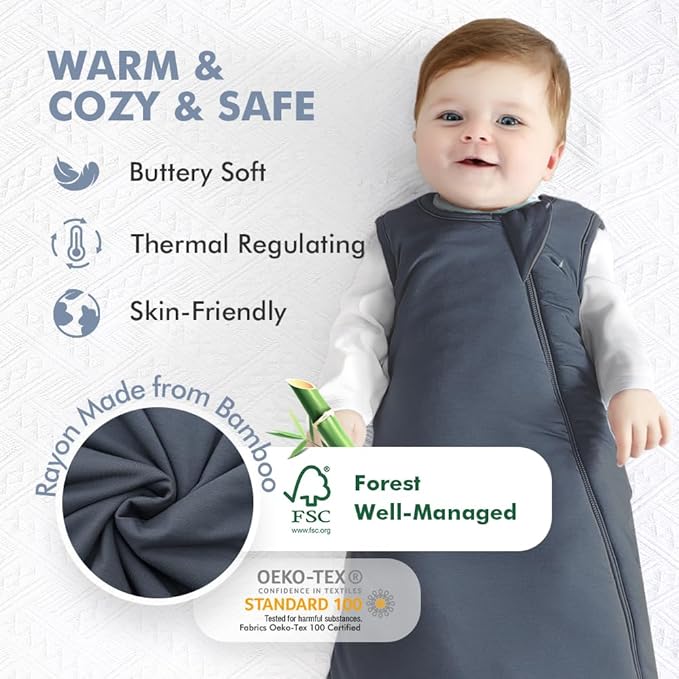 HAPIU Unisex Rayon Made from Bamboo Baby Sleep Sack TOG 1.0, 2-Way Zipper YKK, Wearable Blanket Baby-BubblyBeeBaby
