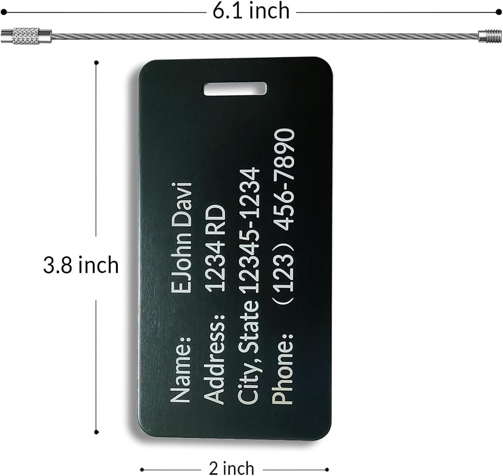 (5Pack Made in USA) Custom Personalized Luggage Tags-Customized Unique tag for Suitcase Backpack Travel,Bags (Black (3.8×2))