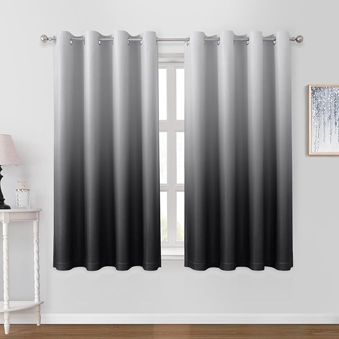 HOMEIDEAS Black Ombre Blackout Curtains 52 X 63 Inch Length Gradient Room Darkening Thermal Insulated Energy Saving Grommet 2 Panels Window Drapes for Living Room, Bedroom-BubblyBeeBaby