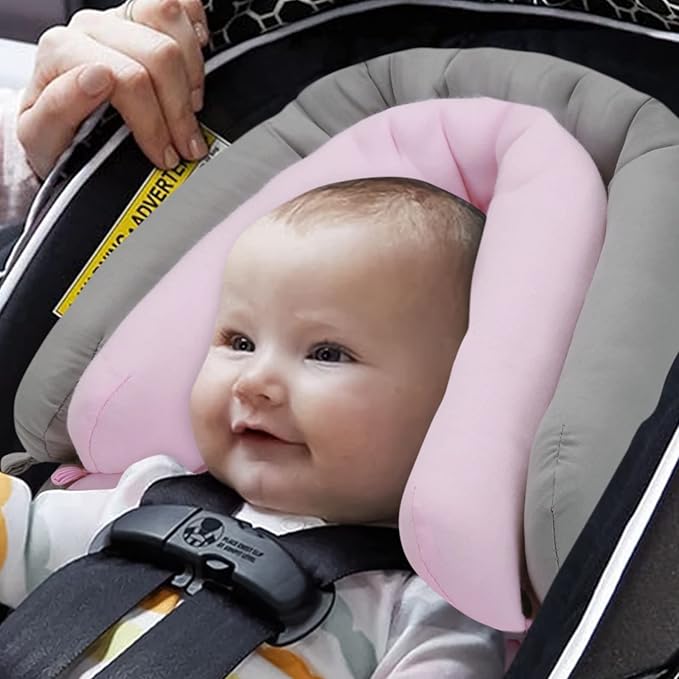 Pro Goleem Car Seat Head Support Infant, Soft Infant Car Seat Insert, 2 in 1 Carseat Head Support for Toddler, Perfect for Car Seat, Stroller, Swing, Bouncer, Pink and Gray-BubblyBeeBaby