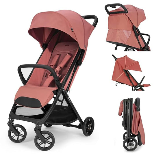 Inglesina Quid³ Stroller, Aurora Pink - Compact Reclining Travel Stroller for Baby & Toddler 0-55 lbs, One Hand fold, Car seat Compatible, Airplane Overhead, Lightweight, Foldable, XL UPF 50+ Canopy-BubblyBeeBaby