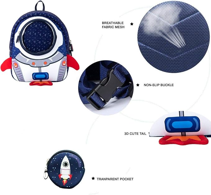 JiePai Toddler Rocket Backpack Leash Anti-lost Waterproof 3D Cartoon Kids Backpack-BubblyBeeBaby