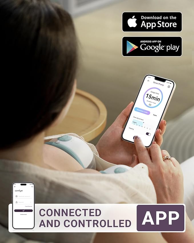 Heated Wearable Breast Pump, Industry-Leading Heating Tech, Innovative Magnetic Charging Cable, App Control, Anti-dust Cover, Hospital-Grade Suction, 1 Pack-BubblyBeeBaby