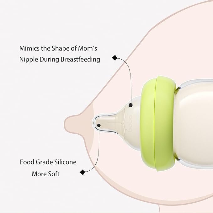 YOHKOH Natural Glass Baby Bottle with Natural Response Nipple, Newborn Anti-Colic Baby Bottles, Wide Neck Mushroom Cap Baby Bottle, Clear (8.8ounce (Pack of 4), Green1)-BubblyBeeBaby