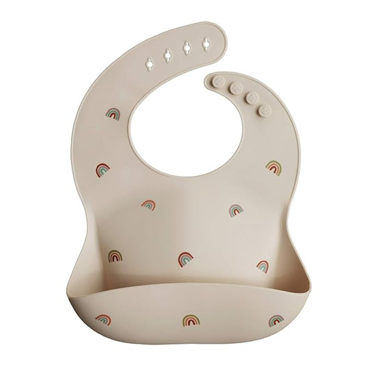 mushie Silicone Baby Bib | Adjustable Fit Waterproof Bibs (Rainbows)-BubblyBeeBaby