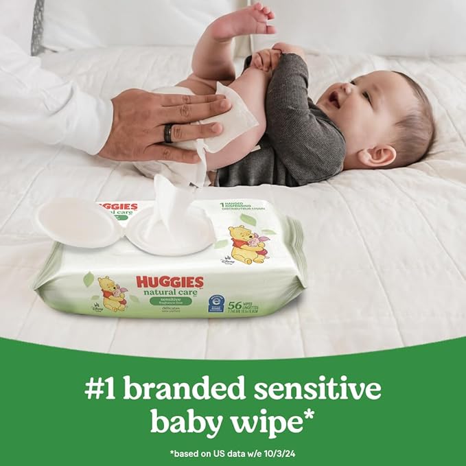Huggies Natural Care Sensitive Baby Wipes, Unscented, Hypoallergenic, 99% Purified Water, 15 Flip-Top Packs (960 Wipes Total)-BubblyBeeBaby