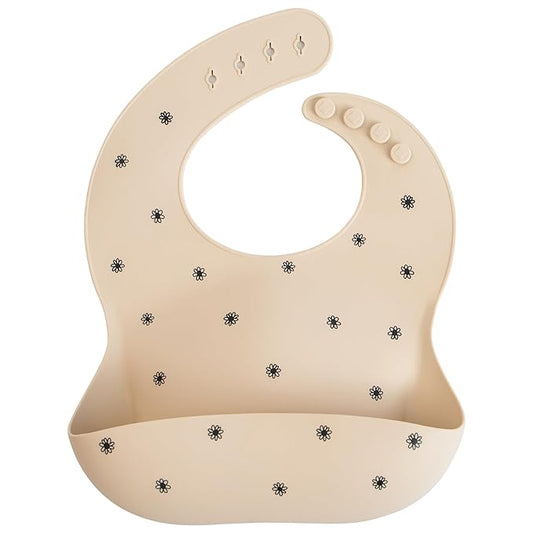 mushie Silicone Baby Bib | Adjustable Fit Waterproof Bibs (Black Daisy)-BubblyBeeBaby