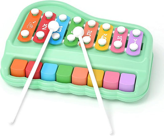 2 in 1 Baby Piano Xylophone for Toddlers 1-3 Years Old, 8 Multicolored Key Keyboard Baby Xylophone Piano, Preschool Educational Musical Learning Instruments Toy for Baby Kids Girls Boys-BubblyBeeBaby