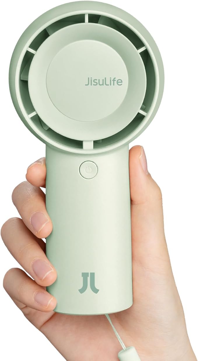 JISULIFE Portable Handheld Turbo Fan [16H Max Cooling Time], 4000mAh USB Rechargeable Personal Battery Operated Lash Small Pocket Fan with 5 Speeds for Travel/Outdoor/Vacation/Concerts - Green-BubblyBeeBaby