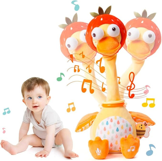 Jollybaby Plush Talking Singing Dancing Musical Strawberry Duck Toy for Toddlers 1-3 Just Like Cactus Toy, Music Mimicking Interactive Toys for Crawling Kids, Sensory Gift for Baby 0-6-12 Month-BubblyBeeBaby