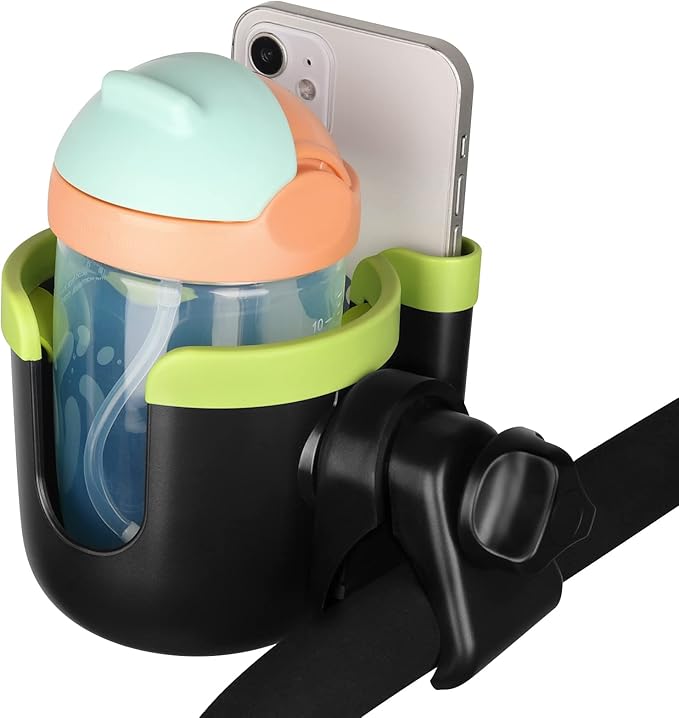 Accmor Stroller Cup Holder with Phone Holder, Bike Cup Holder, Universal Cup Holder for Uppababy Nuna Doona Strollers, 2-in-1 Cup Phone Holder for Stroller, Bike, Wheelchair, Walker, Scooter-BubblyBeeBaby