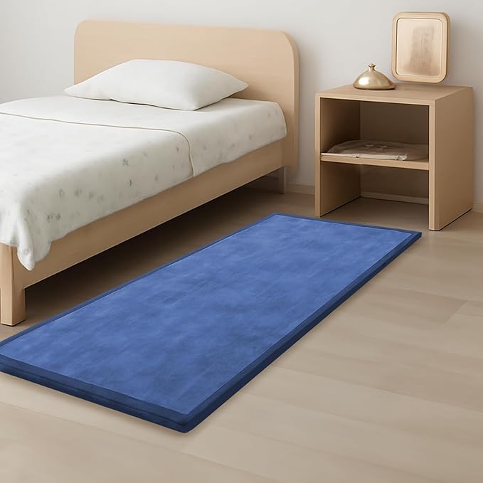 1.3" Thick Baby Play Mat for Floor, 28x72 Foam Tummy Time Mat, Padded Support Soft Plush Bedside Rugs for Infant Kids Toddler Crawling Kick Activity (Royal Blue)-BubblyBeeBaby