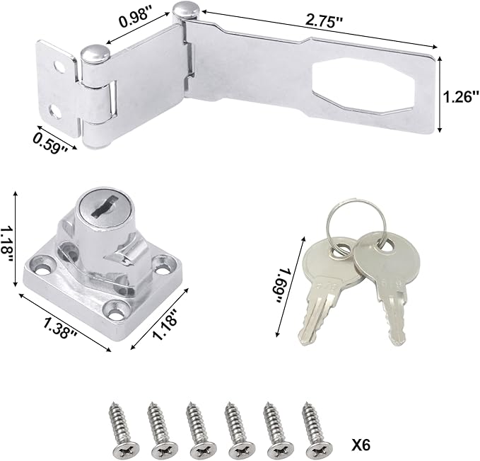 KIBBEH 1 Pack Door Lock Hasp Latchs, Collapsible Solid 304 Stainless Steel File Cabinet Lock Desk Drawer Lock, for 90 Degree and 180 Degree Drawers, Dabinets, Doors, Flip Barn Door (Universal Key)-BubblyBeeBaby
