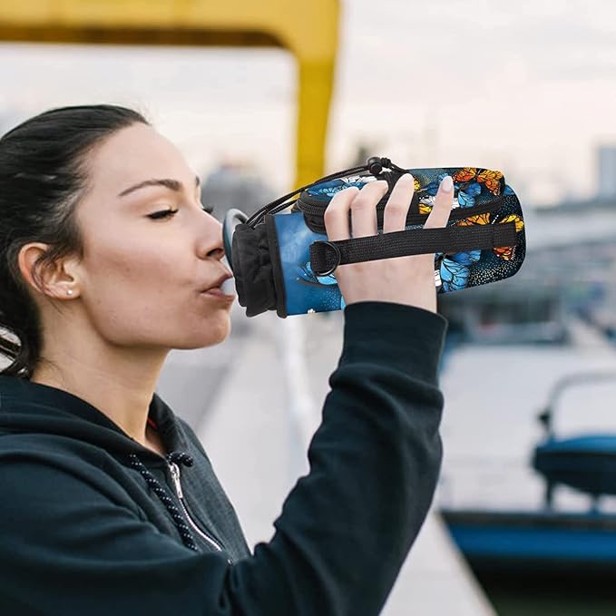 25/32/40/64oz Water Bottle Bag Holder Carrier-Insulated Crossbody Sling Case Sleeve with Strap & Pockets for Men Women Gym Cycling Travel Walking Hiking Camping-BubblyBeeBaby