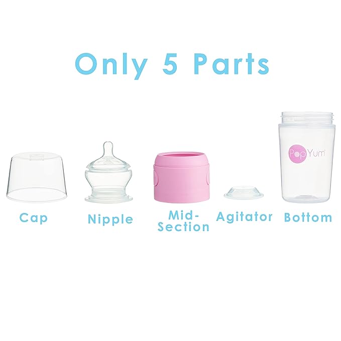 PopYum 9 oz Pink Anti-Colic Formula Making/Mixing/Dispenser Baby Bottles, 3-Pack with #2 Medium Flow Nipples, 260 ml, BPA-Free, Natural Latch-BubblyBeeBaby