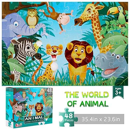 Jumbo Floor Puzzle for Kids Animal Jigsaw Large Puzzles 48 Piece Ages 3-6 for Toddler Children Learning Preschool Educational Development Toys 4-8 Years Old Birthday Gift for Boys and Girls-BubblyBeeBaby