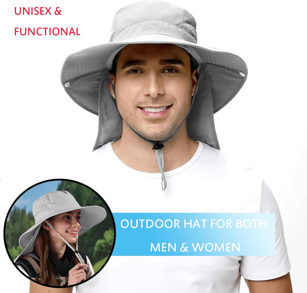 ZOORON Sun Hat for Men Women Fishing Hat with Neck Flap Wide Brim Bucket Hat UV Protection for Beach Camping Hiking
