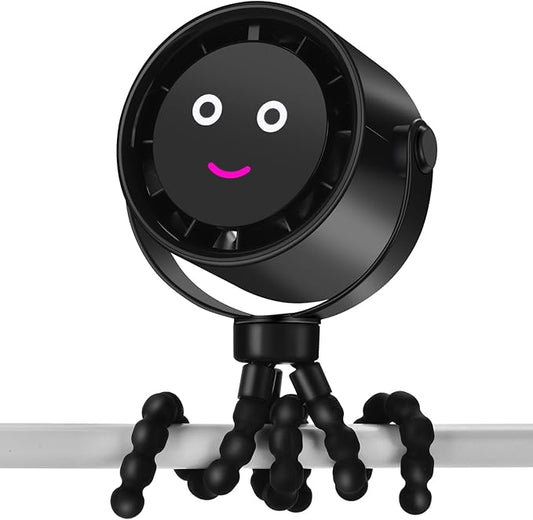 5000mAh Portable Stroller Fan with LCD Display, 5-Speed, Rechargeable Battery Operated, 360° Rotation, Tripod Clip, 17-Hour Battery Life for Carseat, Strollers, Cribs, Wheelchairs, Bedrooms & Travel-BubblyBeeBaby