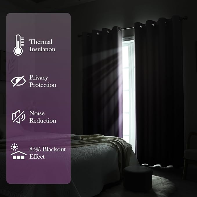 HOMEIDEAS Purple Ombre Blackout Curtains 52 X 96 Inch Length Gradient Room Darkening Thermal Insulated Energy Saving Grommet 2 Panels Window Drapes for Living Room/Bedroom-BubblyBeeBaby