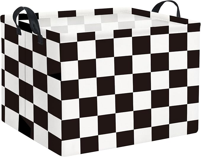 HIYAGON Rectangular Car Basket for Boys Checkered Basket Kids Baby Storage Bin Toy Organizer Box Car Room Decor(Racing Flag)-BubblyBeeBaby