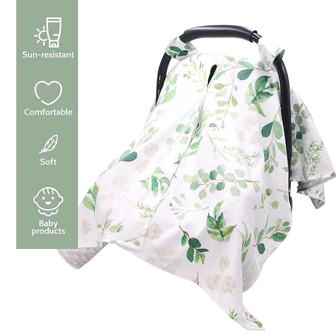 TANOFAR Car Seat Cover Baby, Carseat Covers Baby Boy Girl, Peekaboo Opening Infant Car Seat Cover for Winter, Warm & Cozy, Green Leaf-BubblyBeeBaby
