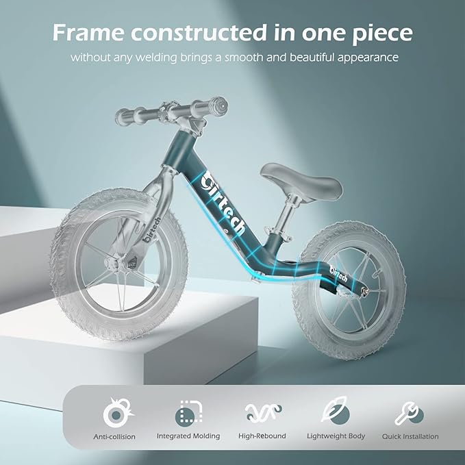 12" Balance Bike for 2, 3, 4, 5 Year Old Boys and Girls, Lightweight Nylon Frame Toddler Training Bike No Pedal Bikes for Kids with Adjustable Seat and Air Tires-BubblyBeeBaby