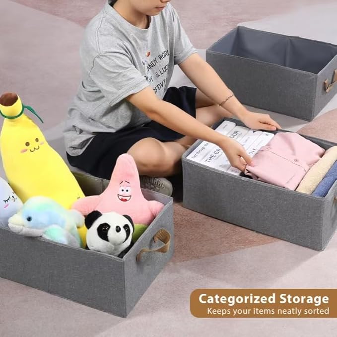10 Pack Large Capacity Storage Bins, 25L Fabric Closet Organizer With Handles, Collapsible Baskets for Shelves, Clothing, Sheets, Books, Toys (Gray)-BubblyBeeBaby