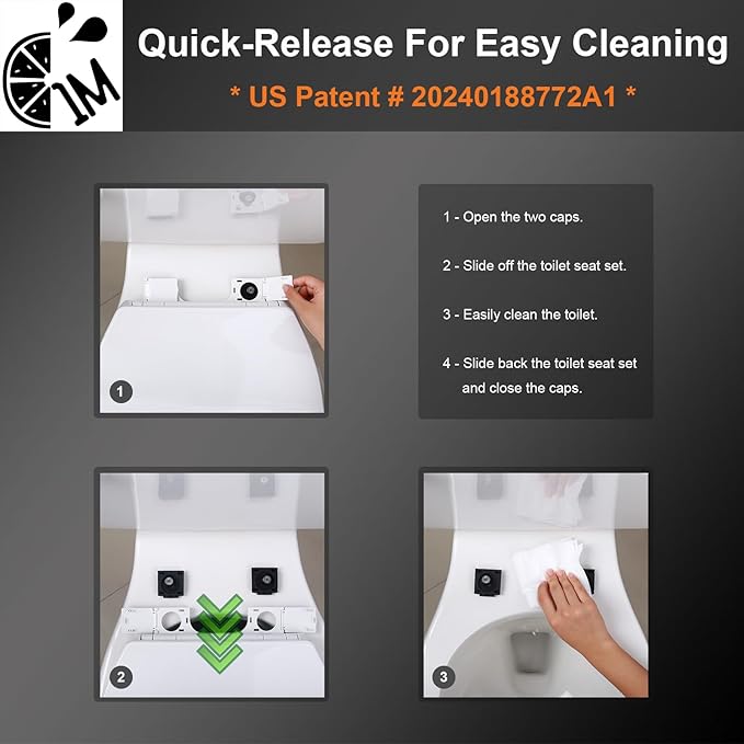 1M Soft Close Toilet Seat Round, Patented Quick Releasing for Easy Cleaning, Anti-Wiggling Design, Easy Installation (2PCS Pack)-BubblyBeeBaby