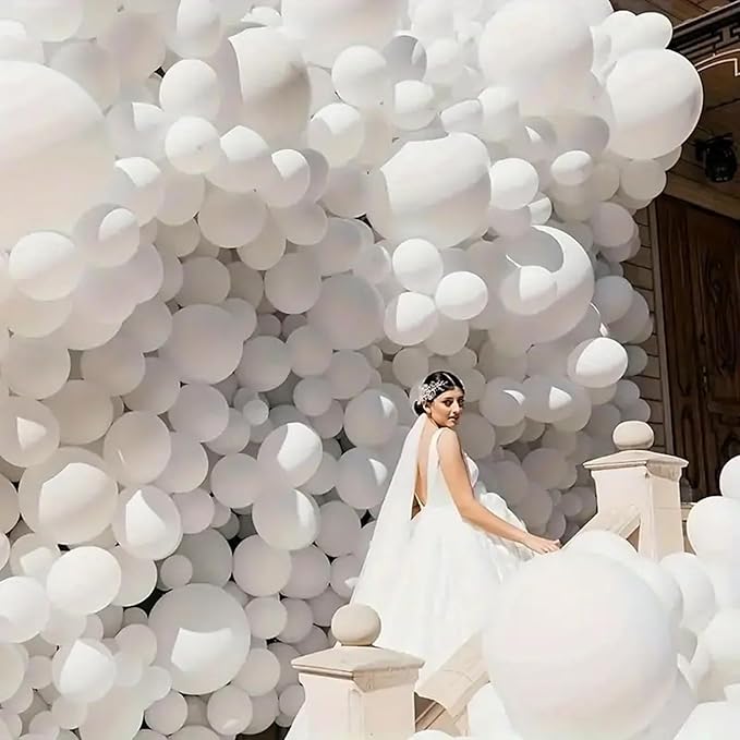 140pcs Balloon Arch Kit, White Balloons of Different Sizes Pack of 18 12 10 5 Inch Party Balloon Kit for Birthday Party or Balloon Arch as Graduation Wedding Baby Shower Anniversary Party Decorations-BubblyBeeBaby