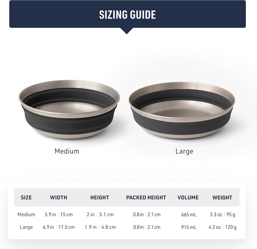 Sea to Summit Detour Stainless Steel Collapsible Bowl, Medium (22 fl oz), Moonstruck Grey