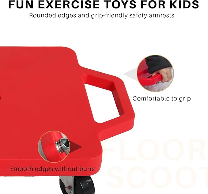 2 Plastic Scooter Boards with Handles for Kids Sitting and Sports Training, with 1 Ring, 2 Ropes and 4 Beanbags, Indoor and Outdoor Play-BubblyBeeBaby