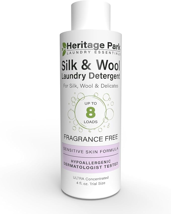 Heritage Park Silk & Wool Fragrance Free, Hypoallergenic, pH-Neutral Laundry Detergent - Dermatologist-tested, Sensitive Skin-Friendly, Enzymes-Free, Ultra Concentrated (4 Fl Oz)-BubblyBeeBaby