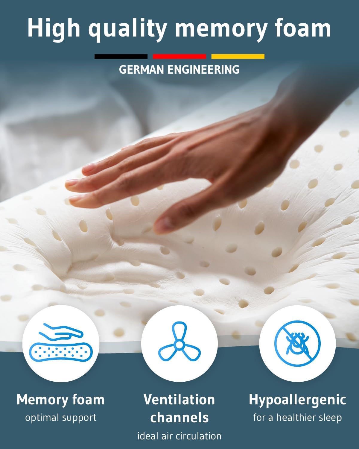 Travel Pillow VOLAR Memory Foam Small Pillow for Sleeping with thermoregulating and Quickdry Removable Cover, Portable Pillow with Travel Bag, for Airplanes, Camping, Van, Neck Pain Relief