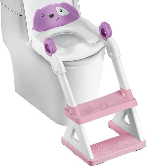 2 In 1 Potty Training Toilet Seat & Toddler Step Stool, Bottom Triangle Stability Toddler Toilet Seat, Adjustable Step & Seat Height Potty Seats for Toddlers Boys Girls (Purple)-BubblyBeeBaby