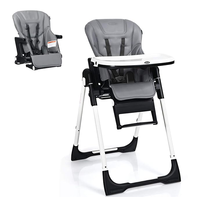 INFANS 4 in 1 High Chair–Booster Seat, Convertible Highchair w/Adjustable Height and Recline,Removable Tray,DetachableCushion, Installation-Free,Simple Fold for Baby, Infant& Toddler-BubblyBeeBaby