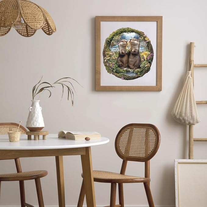 Jigfoxy Wooden Puzzles for Adults, Otter Couple Wood Puzzles Adult, Unique Animal Shape Wooden Jigsaw Puzzles for Adults, Birthday Gifts for Puzzle Lovers Family Friend (S-8.1 * 8.4in-102pcs)-BubblyBeeBaby