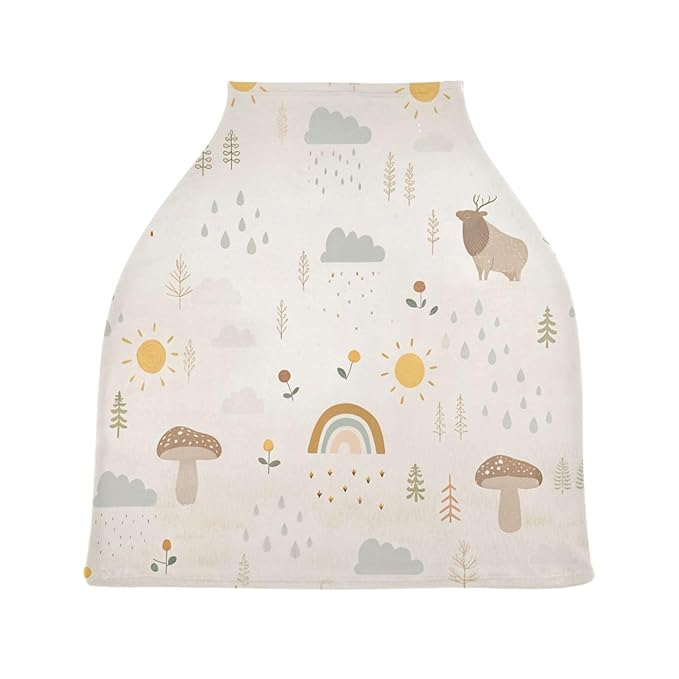 Kigai Mushroom Rainbow Baby Car Seat Covers for Newborn, Breathable Nursing Cover for Breastfeeding Moms, Baby Stroller/Shopping Cart/Stretchy Carseat Cover for Boy & Girl-BubblyBeeBaby
