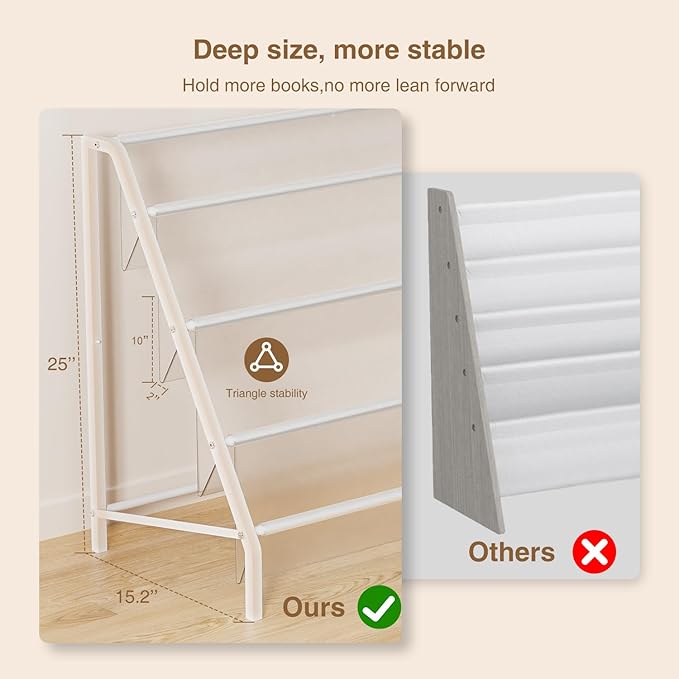 High-Transparent 4 Tier Kids Bookshelf, Sturdy Metal Large Size Book Rack Storage for Kids - Toddler Book Shelf Display for Nurasery, Kids Room, Deep Size Bookshelf Hold More Books-BubblyBeeBaby