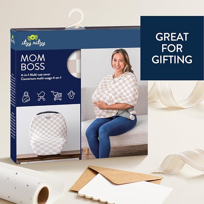 Itzy Ritzy 4-in-1 Nursing Cover, Car Seat Cover, Shopping Cart Cover & Infinity Scarf – Breathable, Multi-Use Nursing Cover Up for Breastfeeding, Carseat Canopy & Stroller Cover (Checkerboard)-BubblyBeeBaby