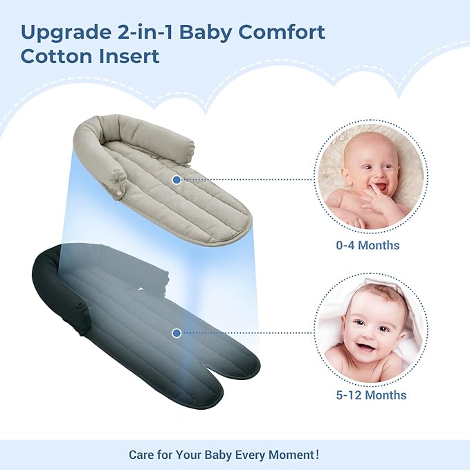 COOLBEBE Upgraded 2-in-1 Babybody Supports for Newborn Infant - Extra Soft Breathable Car Seat Insert Cushion Pad, Perfect for Carseat, Stroller, Swing, Bouncer Black-BubblyBeeBaby
