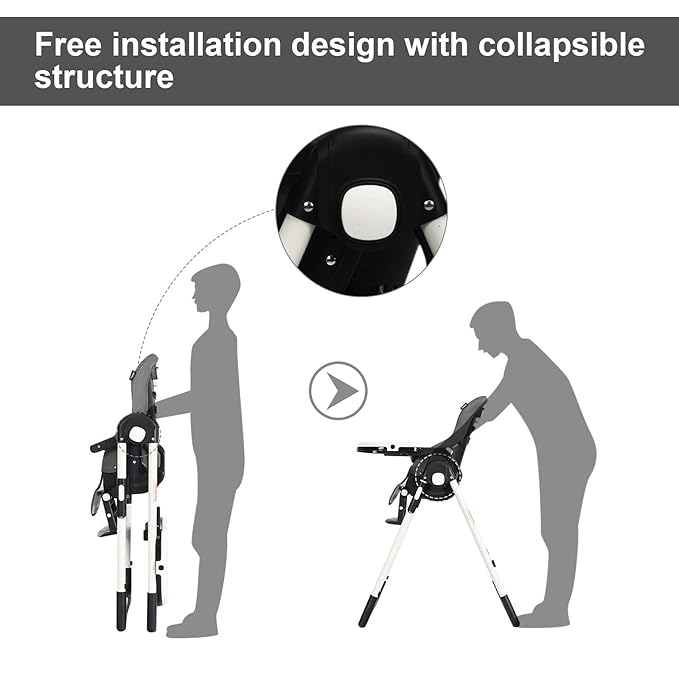 INFANS High Chair for Babies & Toddlers, Foldable Highchair with Multiple Adjustable Backrest, Footrest and Seat Height, Removable Tray, Detachable PU Leather Cushion, Built-in Rear Wheels (Dark Grey)-BubblyBeeBaby