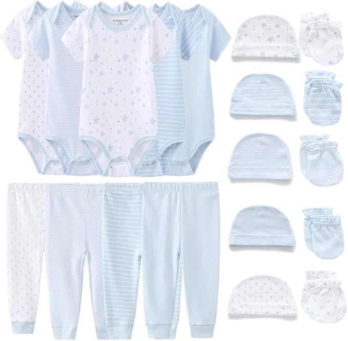 Kiddiezoom Unisex Baby Layette Essentials Giftset Clothing Set 19-Piece For Newborn Baby-BubblyBeeBaby