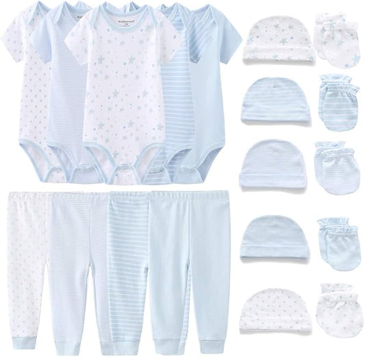 Kiddiezoom Unisex Baby Layette Essentials Giftset Clothing Set 19-Piece For Newborn Baby-BubblyBeeBaby
