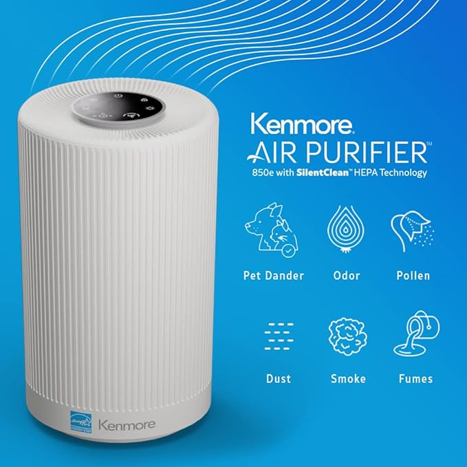 Kenmore PM1005 Air Purifier with H13 True HEPA Filter, Covers Up to 850 Sq.Foot, 25db SilentClean 3-Stage HEPA Filtration System for Office & Bedroom-BubblyBeeBaby