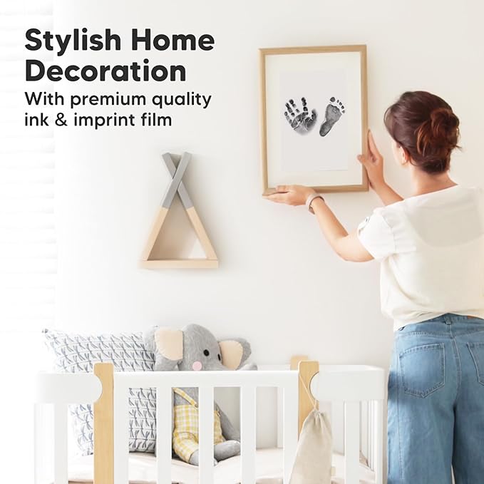 2-Pack Inkless Baby Hand and Footprint Kit - Mess Free Ink Pad for Newborn Keepsake, Dog Nose & Paw Print Kit, Clean Touch Ink Pad for Baby Hand & Footprints, Ideal New Mom Gifts (Jet Black, L)-BubblyBeeBaby