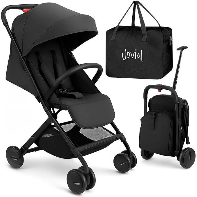 Jovial Lightweight Travel Baby Stroller - One-Hand Folding Compact Stroller with Multi-Position Reclining System - Retractable Sun Canopy, Extra-Large Storage Basket - Includes Airplane Storage Bag-BubblyBeeBaby